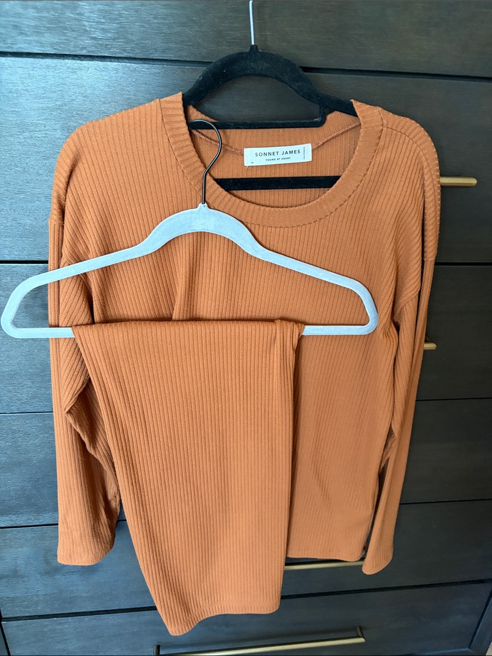 Sonnet James Ribbed Two-Piece Set in Burnt Orange